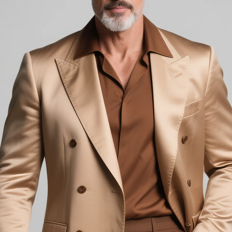 Ron | Men'S Solid Satin Peak Lapel Double Breasted Casual Blazer - Image 3