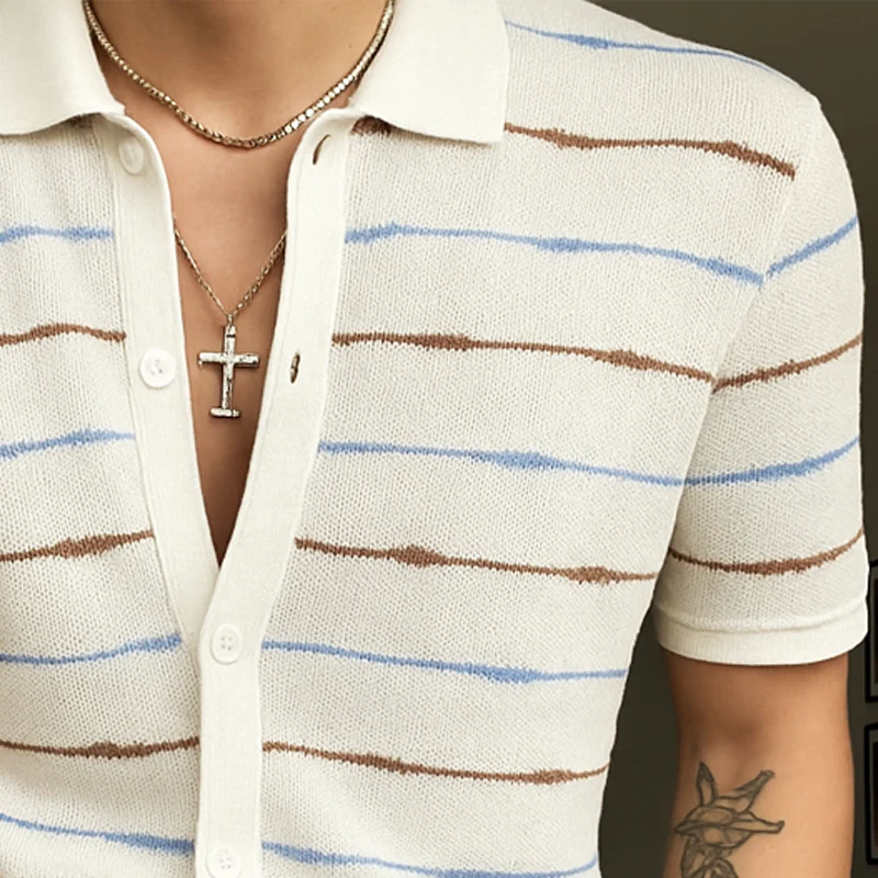 Ronald | Men'S Summer Casual Striped Knitted Short Sleeve Shirt - Image 3