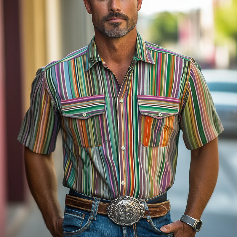 Ronnie | Men'S Summer Casual Colorful Striped Printed Short Sleeve Shirt - Image 2