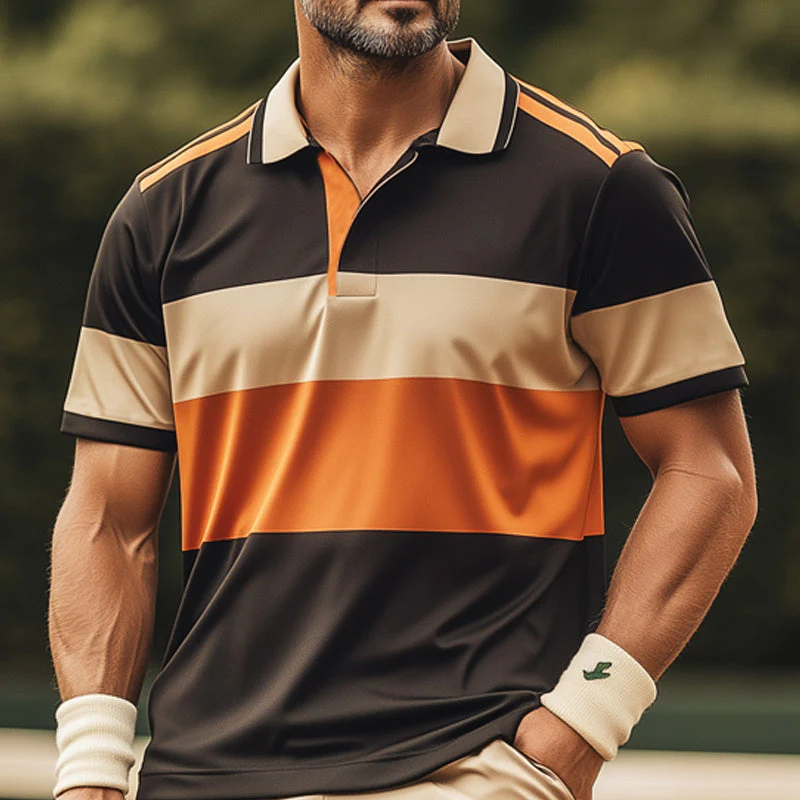 Roy | Men'S Summer Fashion Colorblock Polo Shirt Shorts Sports Set - Image 3