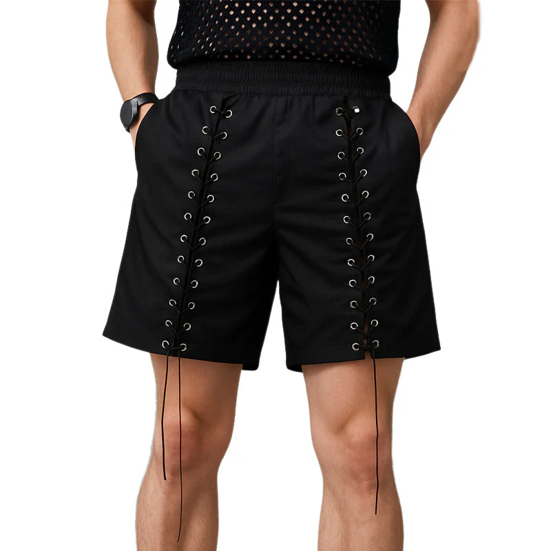Ruben | Men'S Summer Fashion Casual Black Lace-Up Shorts