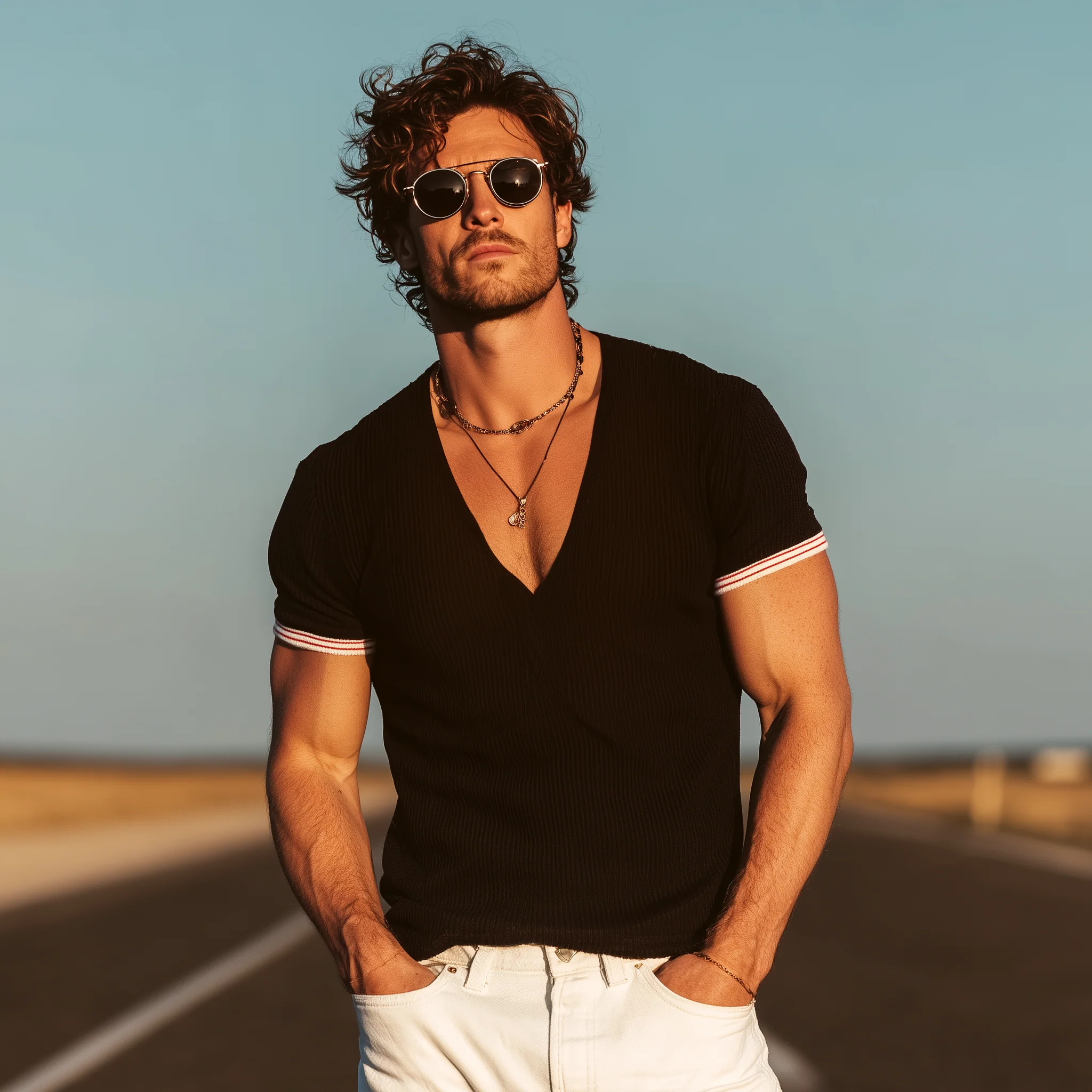Rufus | Men'S Spring And Summer Casual Deep V Collar Cuffs Ribbed Slim Fit Ribbed Texture Knitted Short-Sleeved T-Shirt - Image 3