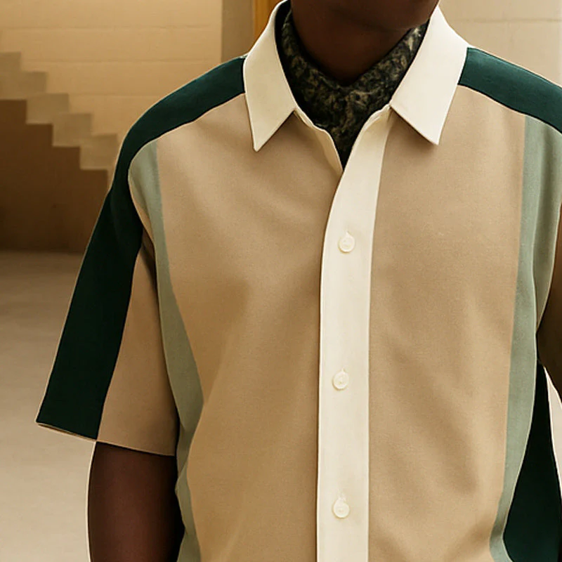 Russell | Men'S Summer Fashion Color Matching Casual Short-Sleeved Shirt - Image 3