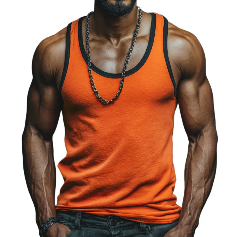 Rusty | Men'S Casual Breathable Skin-Friendly Colorblock Cotton U-Neck Slim Fit Tank Top