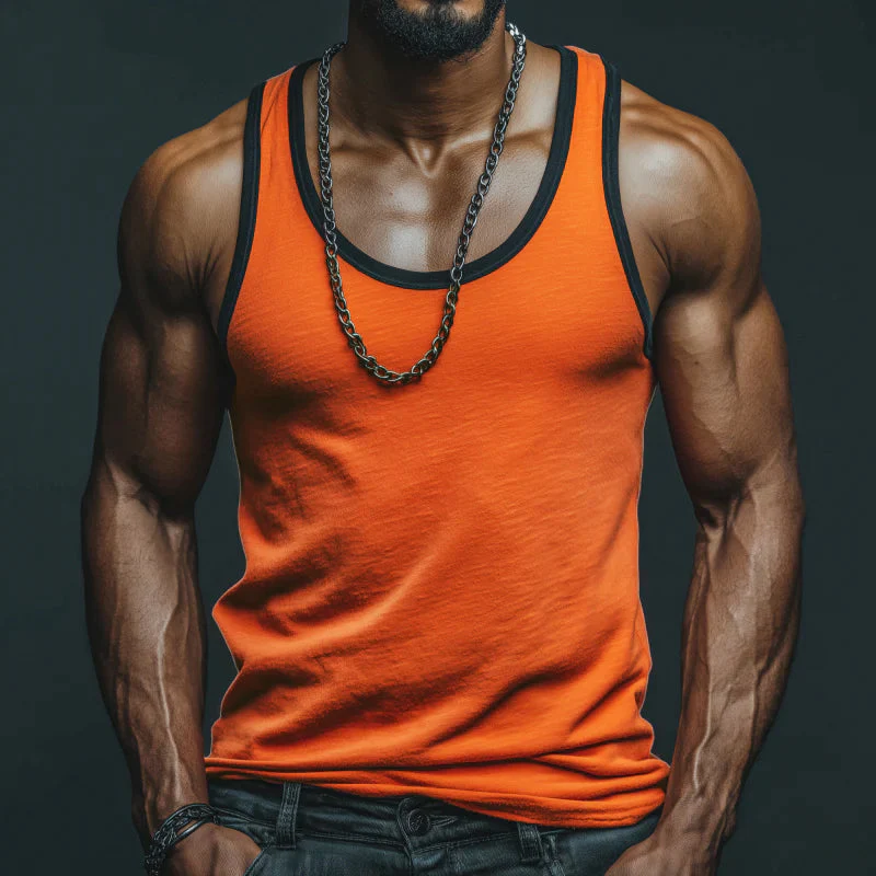 Rusty | Men'S Casual Breathable Skin-Friendly Colorblock Cotton U-Neck Slim Fit Tank Top - Image 2