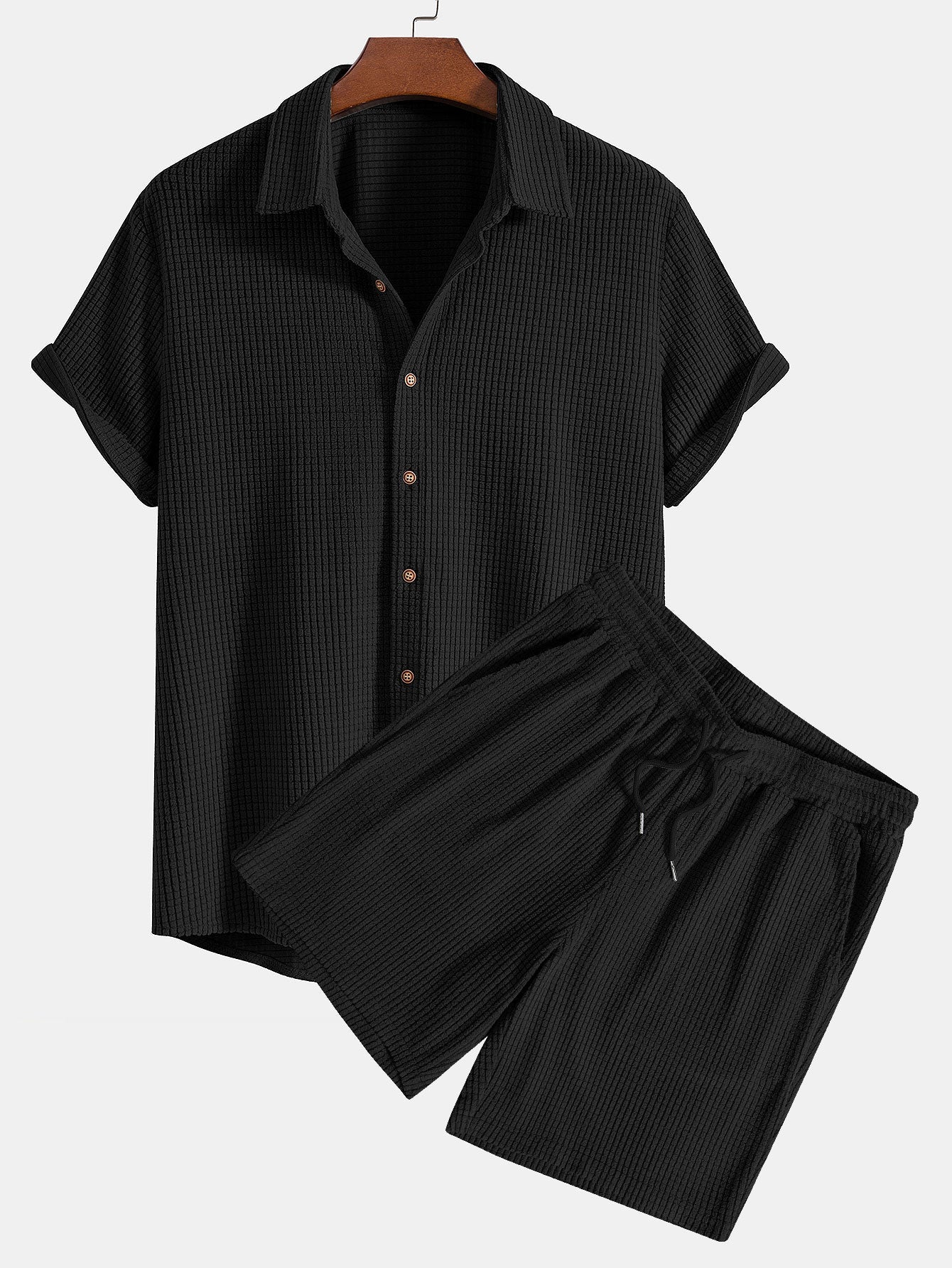 Salvador® | Waffle Button Up Shirt & Shorts - Image 3