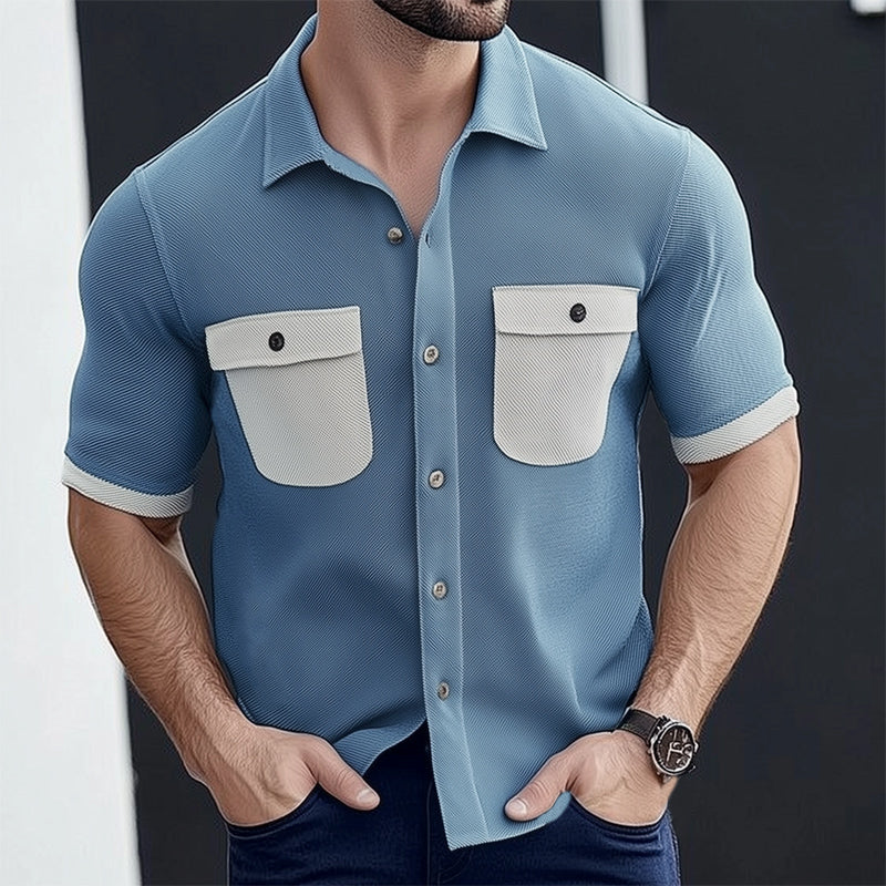 Sam | Men'S Summer Business Twill Colorblock Short-Sleeved Shirt - Image 2