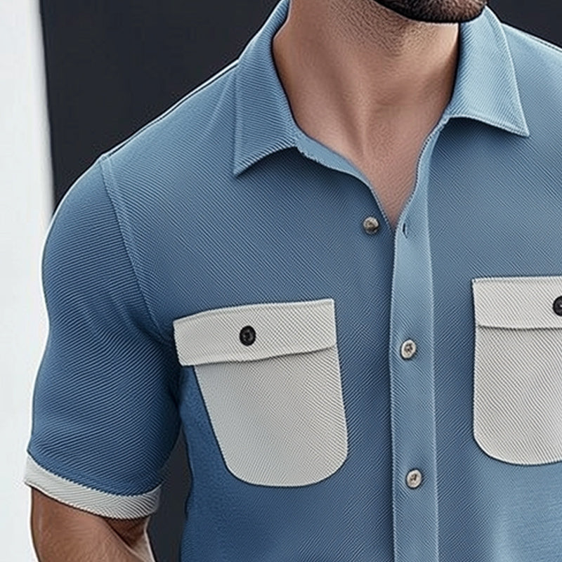 Sam | Men'S Summer Business Twill Colorblock Short-Sleeved Shirt - Image 3