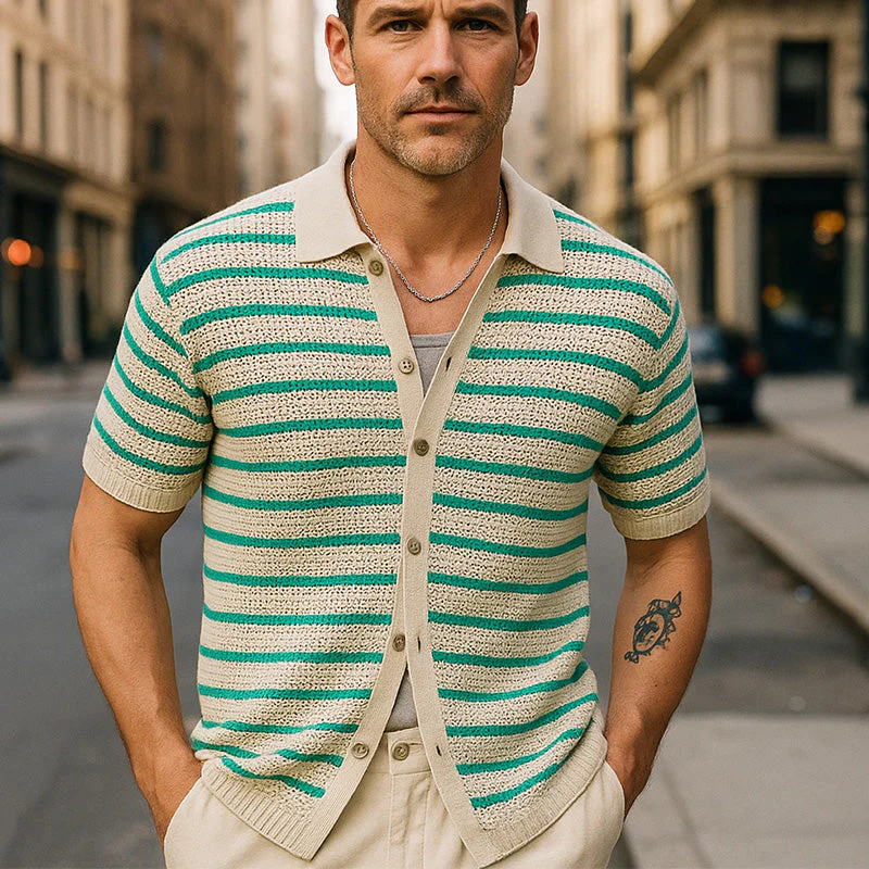 Scott | Men'S Summer Fashion Cool Silk Knitted Hollow Short Sleeve Shirt - Image 2