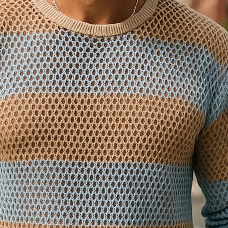 Sean | Men'S Summer Fashion Breathable Ice-Cool Silk Knitted Hollow Long-Sleeved T-Shirt - Image 3