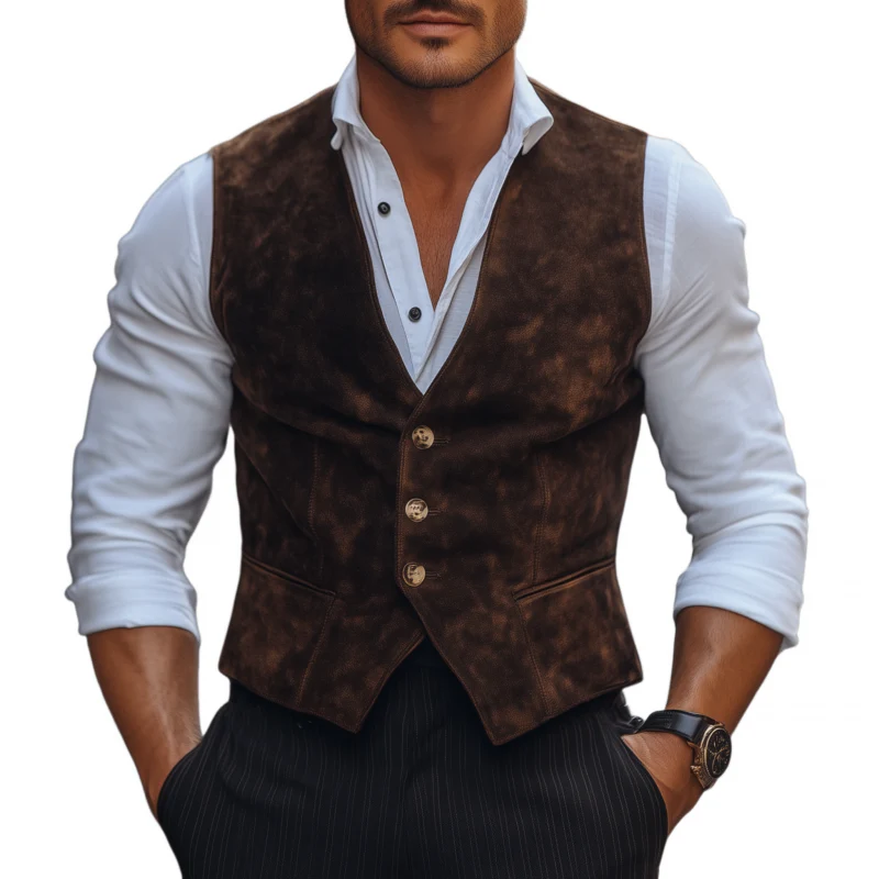 Seth | Men'S Vintage Elegant Faux Suede V-Neck Single-Breasted Slim Fit Suit Vest