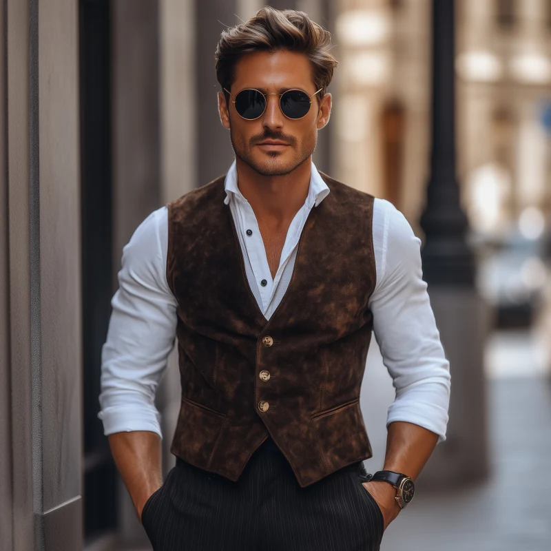 Seth | Men'S Vintage Elegant Faux Suede V-Neck Single-Breasted Slim Fit Suit Vest - Image 3