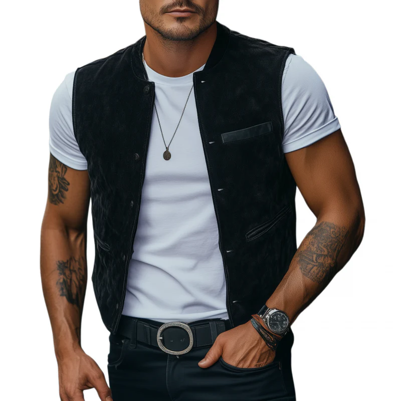 Shane | Men'S Vintage Elegant Faux Suede Stand Collar Single Breasted Slim Fit Suit Vest