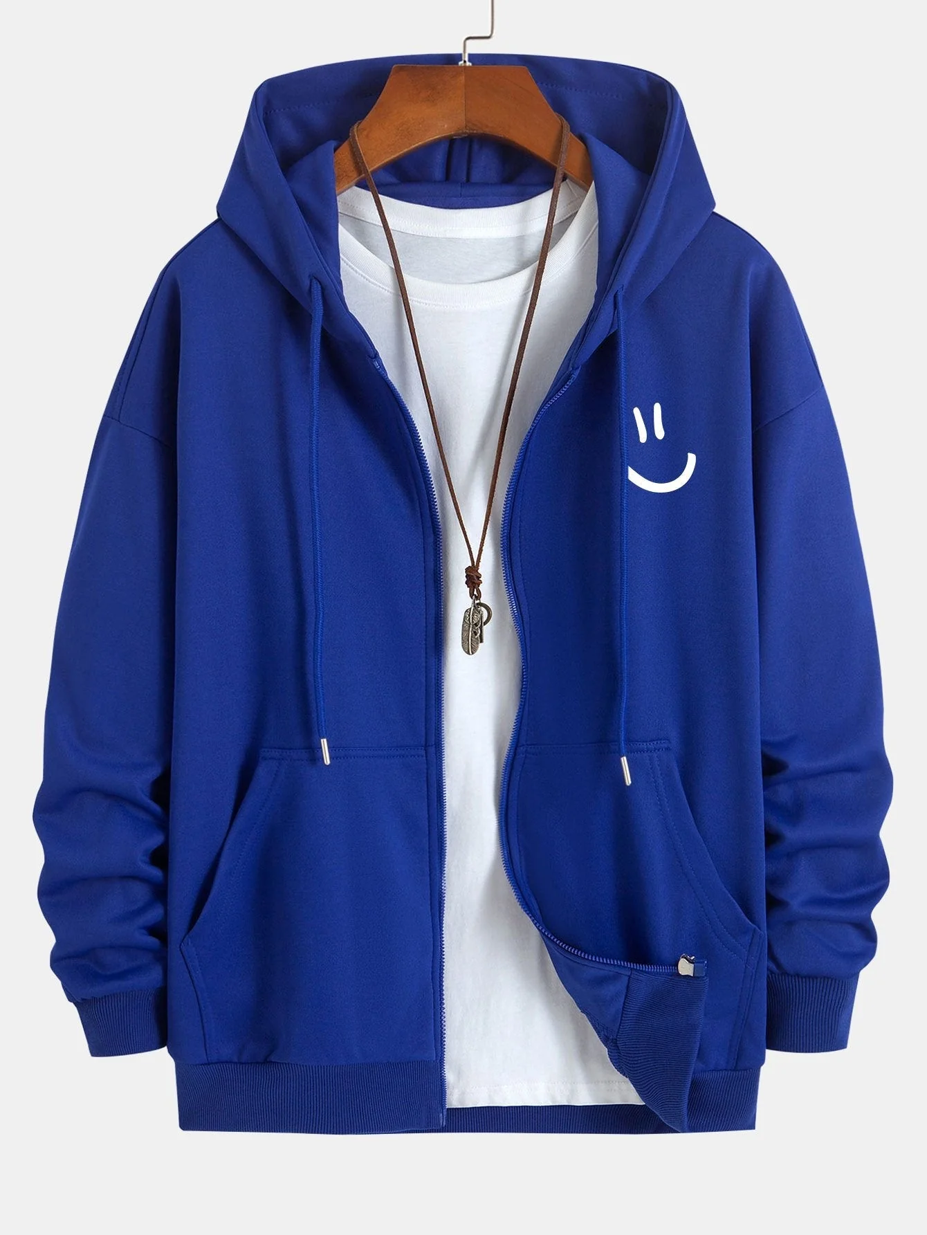 Shane | Smiley Face Print Relax Fit Zip Hoodie - Image 11