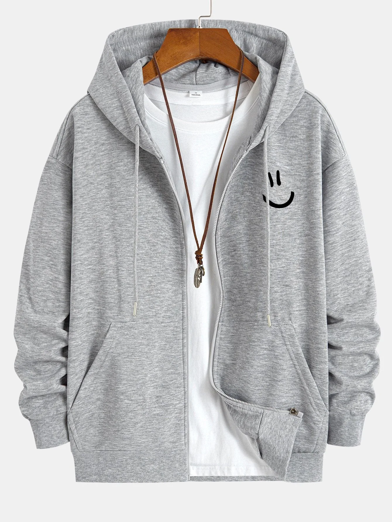 Shane | Smiley Face Print Relax Fit Zip Hoodie - Image 6