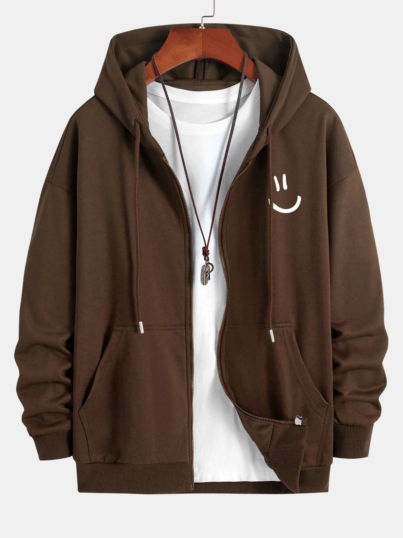 Shane | Smiley Face Print Relax Fit Zip Hoodie - Image 8