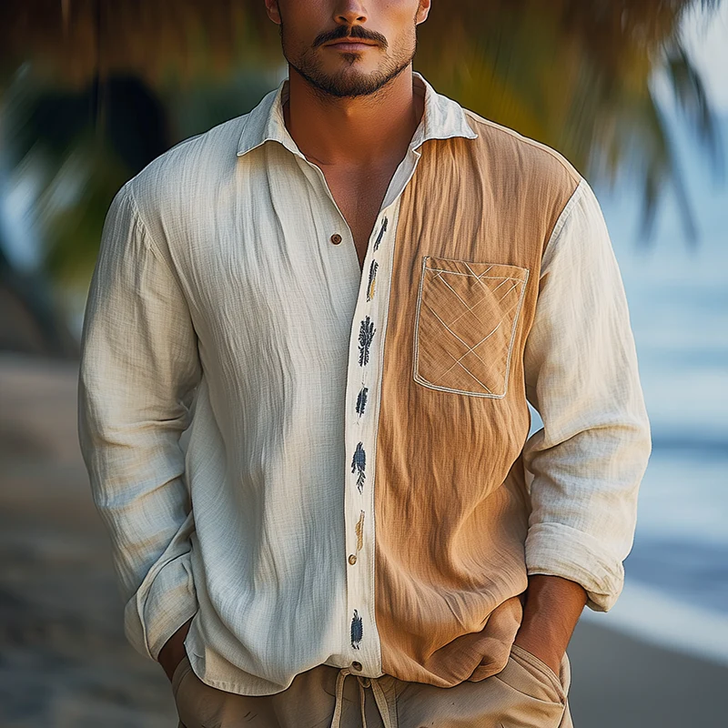 Shannon | Men'S Summer Fashion Printed Linen Blended Long Sleeve Shirt - Image 2