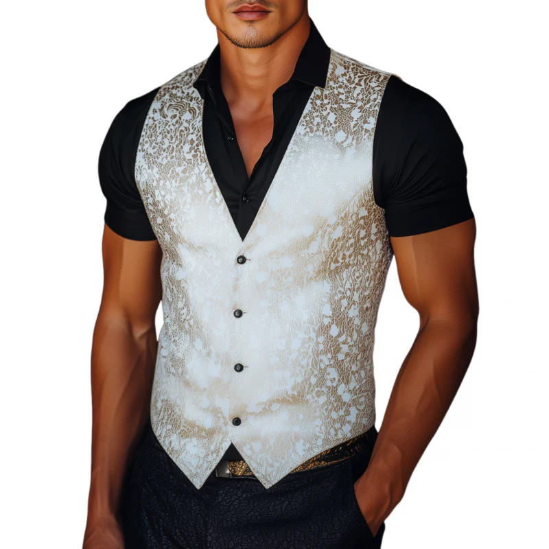 Shannon | Men'S Vintage Elegant Satin Jacquard V-Neck Single-Breasted Slim Suit Vest