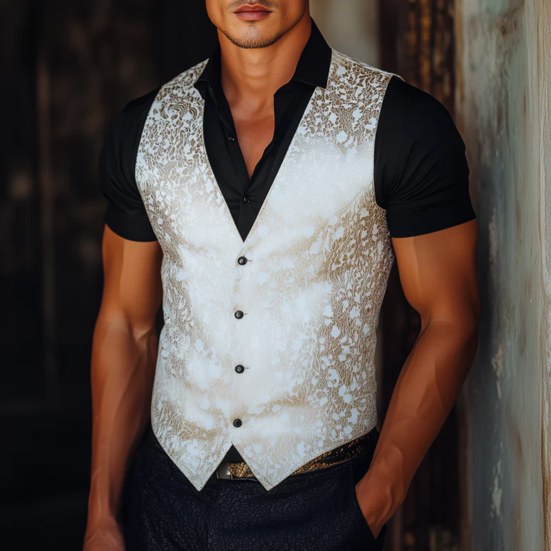 Shannon | Men'S Vintage Elegant Satin Jacquard V-Neck Single-Breasted Slim Suit Vest - Image 2