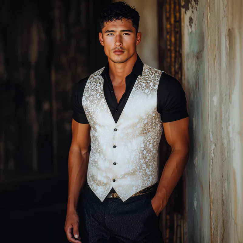 Shannon | Men'S Vintage Elegant Satin Jacquard V-Neck Single-Breasted Slim Suit Vest - Image 3
