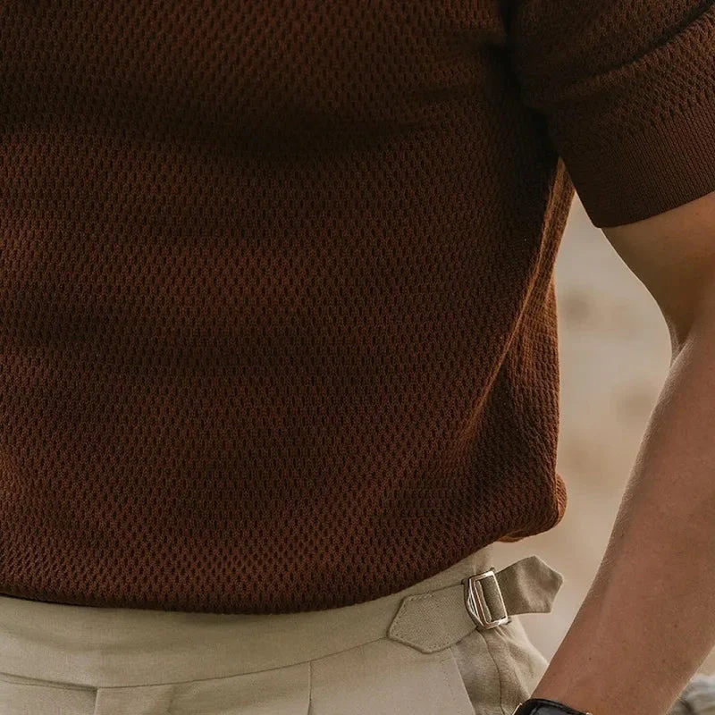 Shawn | Men'S Summer Business Brown Knitted Polo Neck Short Sleeve T-Shirt - Image 3