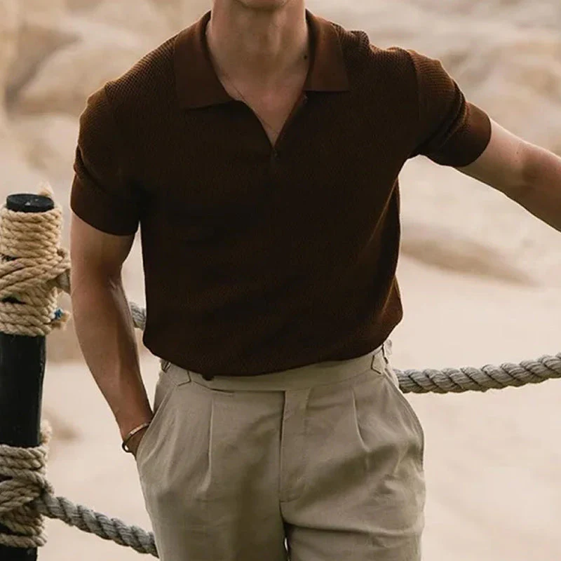 Shawn | Men'S Summer Business Brown Knitted Polo Neck Short Sleeve T-Shirt - Image 4