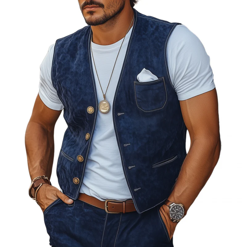 Shawn | Men'S Vintage Elegant Faux Suede V-Neck Single-Breasted Slim Fit Suit Vest