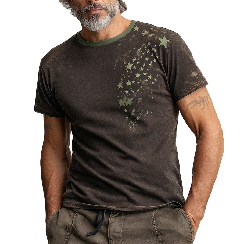 Sheldon | Men'S Summer Fashion Star Print Distressed Cotton Blend Short-Sleeved T-Shirt