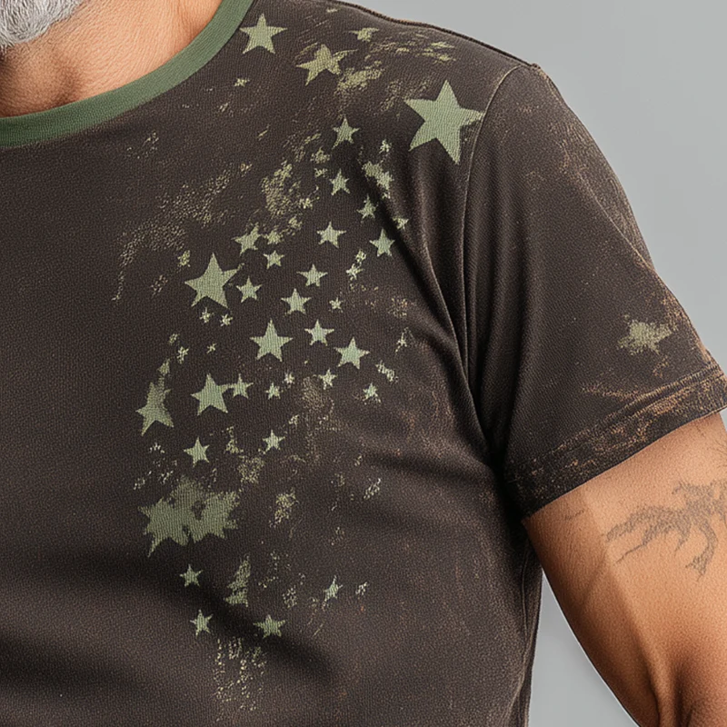 Sheldon | Men'S Summer Fashion Star Print Distressed Cotton Blend Short-Sleeved T-Shirt - Image 4