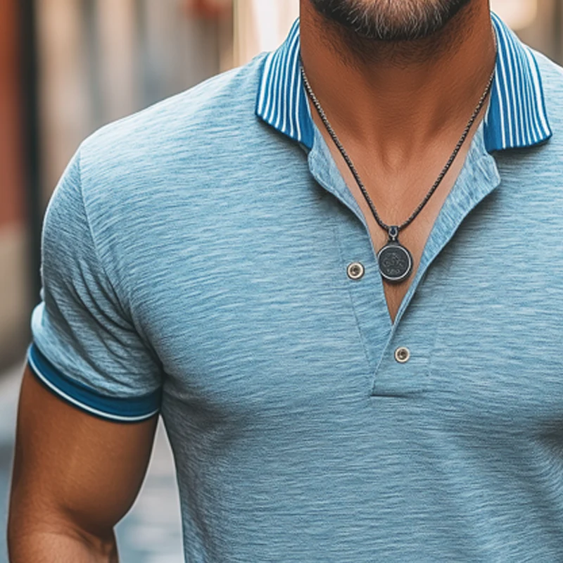 Silvio | Men'S Business Cotton Horizontal Stripe Polo Neck Short Sleeve T-Shirt - Image 4