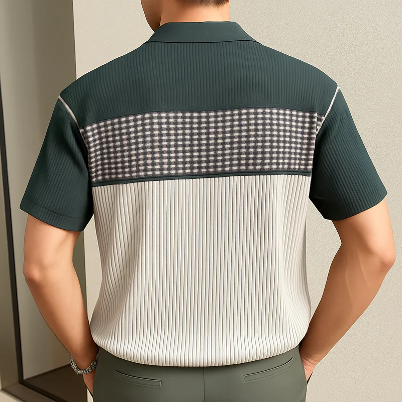 Simon | Men'S Business Colorblock Knitted Button Short Sleeve Shirt - Image 3