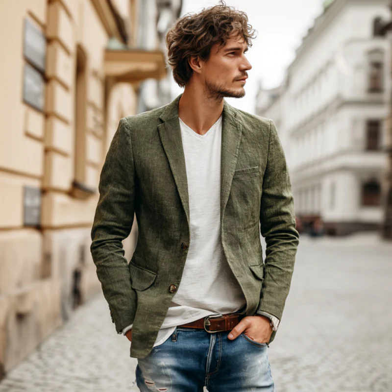 Simon | Men'S Casual Solid Color Breathable Linen Notch Lapel Single-Breasted Slim-Fit Blazer - Image 3