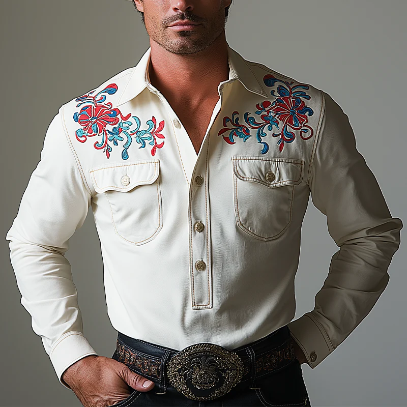 Simon | Men'S Simple Embroidered Cotton Long Sleeve Shirt - Image 2