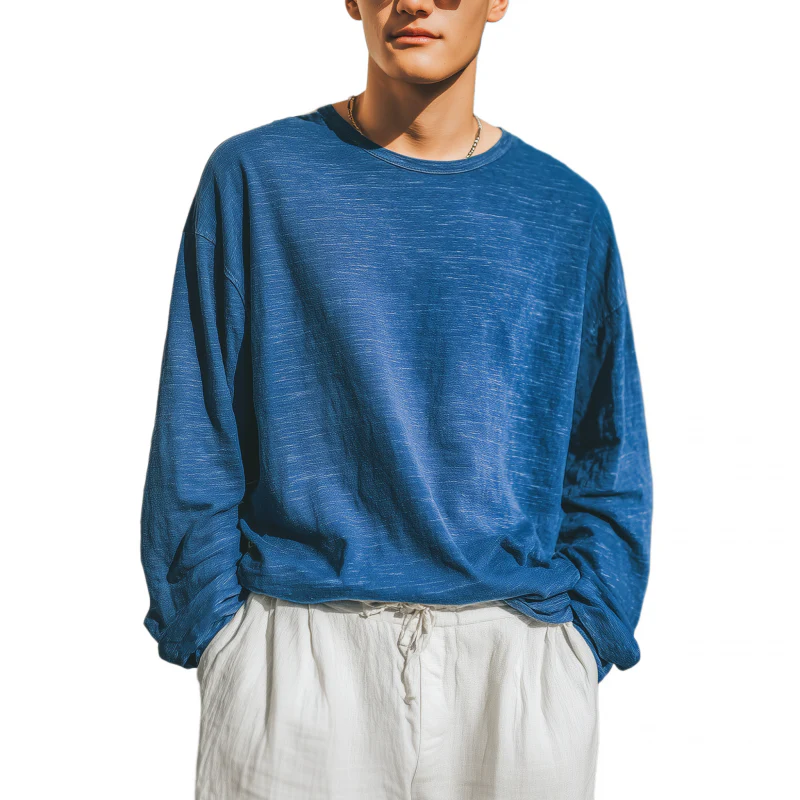 Skip | Men'S Casual Breathable Soft Cotton Round Neck Loose Long Sleeve T-Shirt