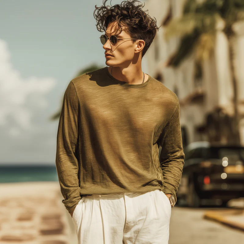 Skip | Men'S Casual Breathable Soft Cotton Round Neck Loose Long Sleeve T-Shirt - Image 4