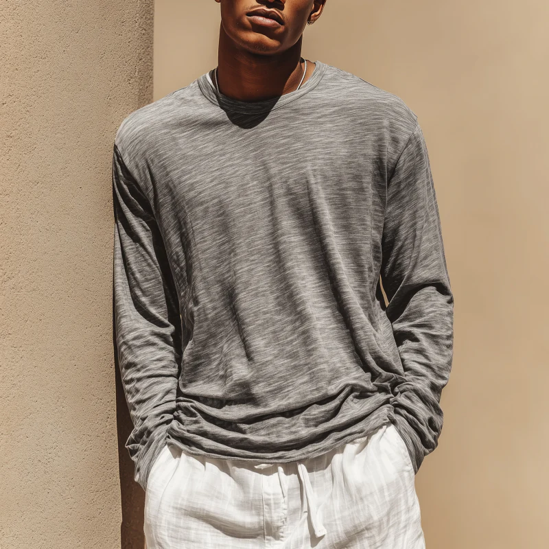 Skip | Men'S Casual Breathable Soft Cotton Round Neck Loose Long Sleeve T-Shirt - Image 5