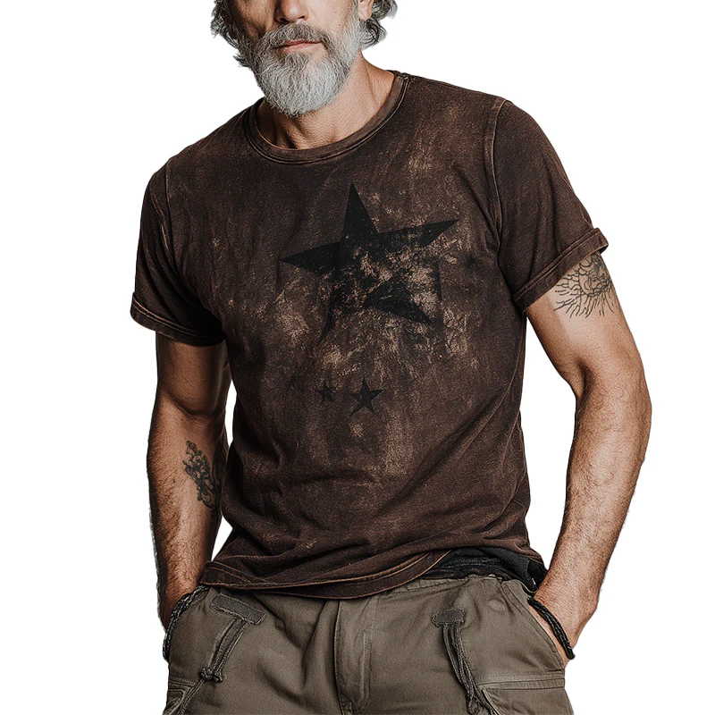 Skip | Men'S Summer Fashion Star Print Distressed Cotton Blend Short-Sleeved T-Shirt