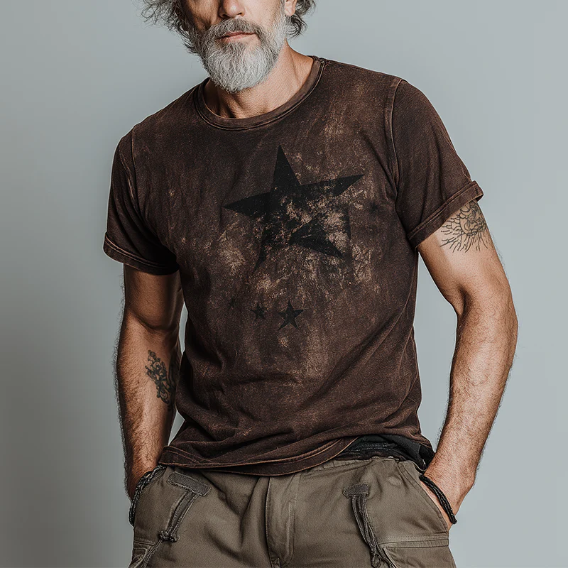 Skip | Men'S Summer Fashion Star Print Distressed Cotton Blend Short-Sleeved T-Shirt - Image 2