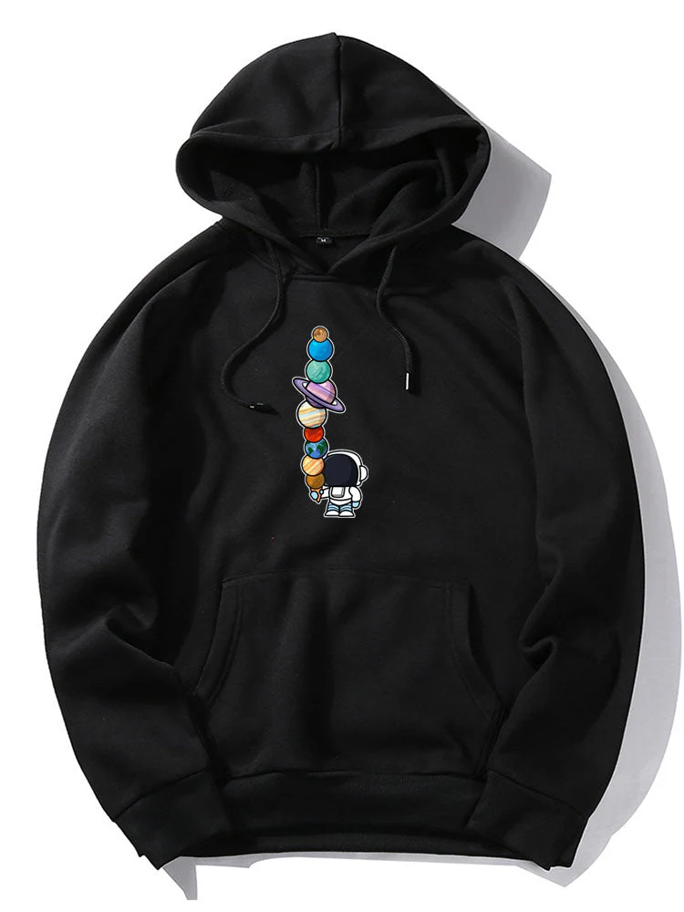Slater | Cartoon Astronaut Planet Print Hoodie