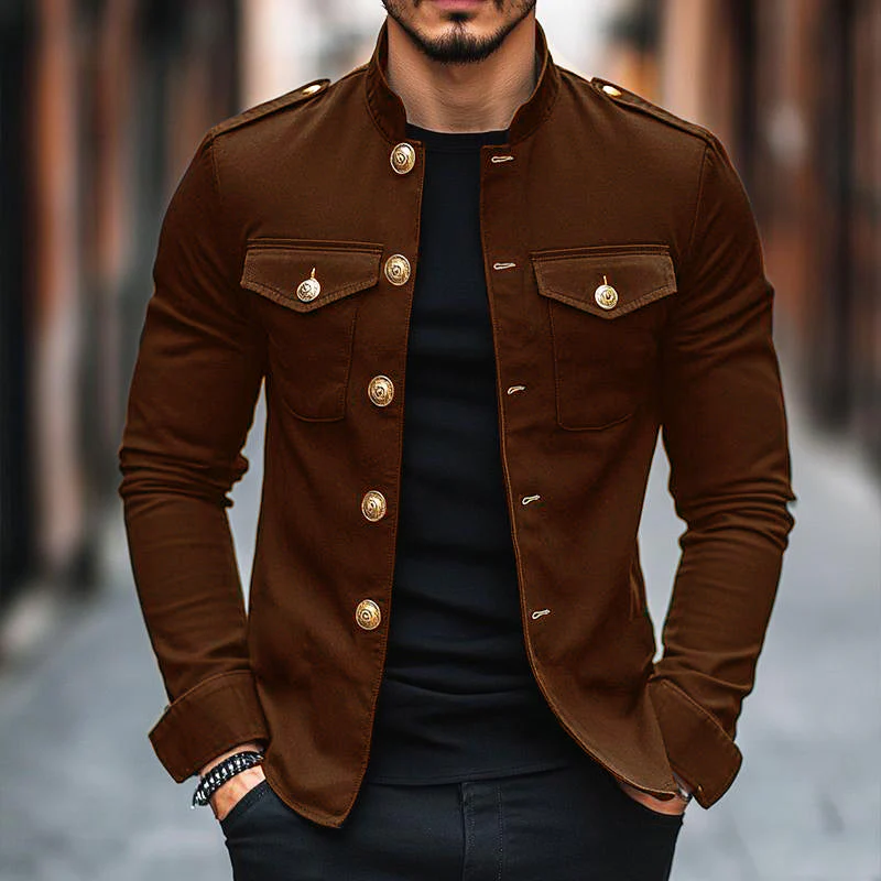 Sterling | Men's Vintage Casual Stand Collar Button Jacket - Image 6
