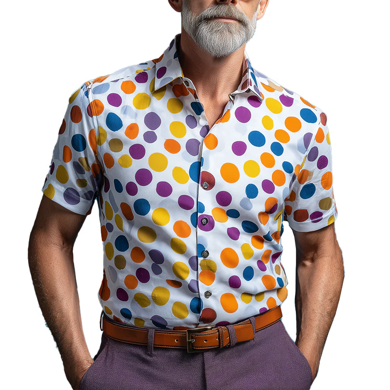 Steve | Men'S Summer Fashion Polka Dot Printed Cotton Blended Short Sleeve Shirt