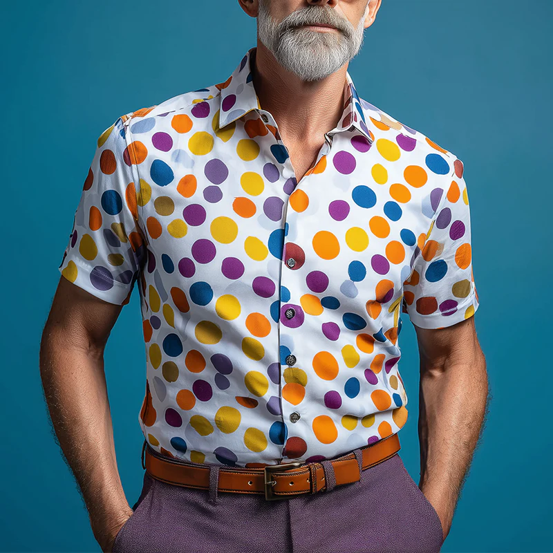 Steve | Men'S Summer Fashion Polka Dot Printed Cotton Blended Short Sleeve Shirt - Image 2