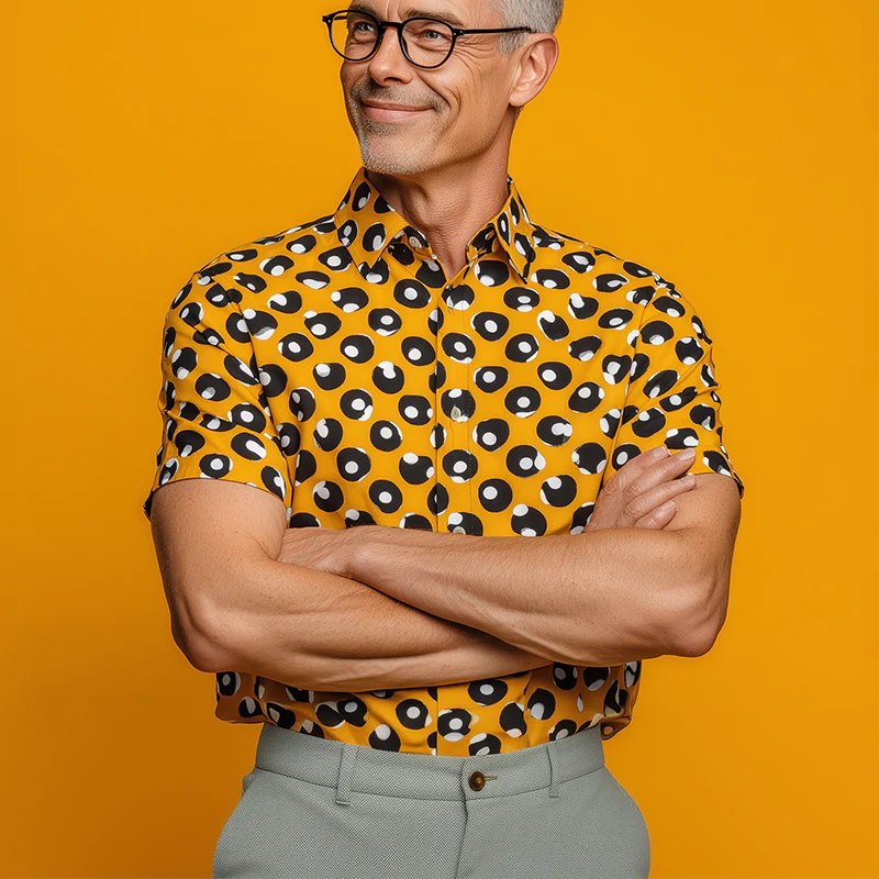 Steven | Men'S Summer Fashion Polka Dot Printed Cotton Blended Short Sleeve Shirt - Image 2