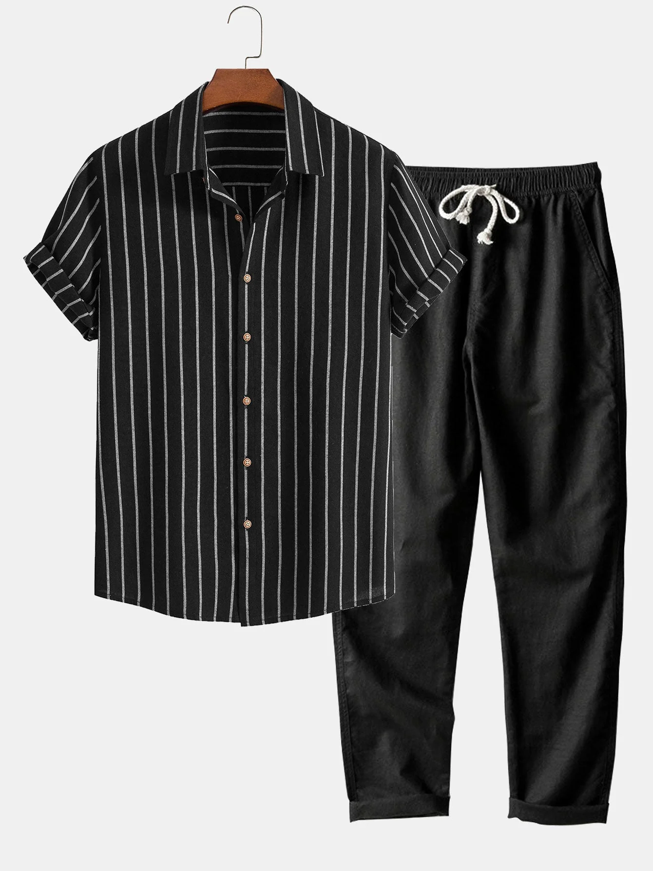 Stewart® | Cotton Blend Striped Button Up Shirt & Straight Leg Linen Pants - Image 3