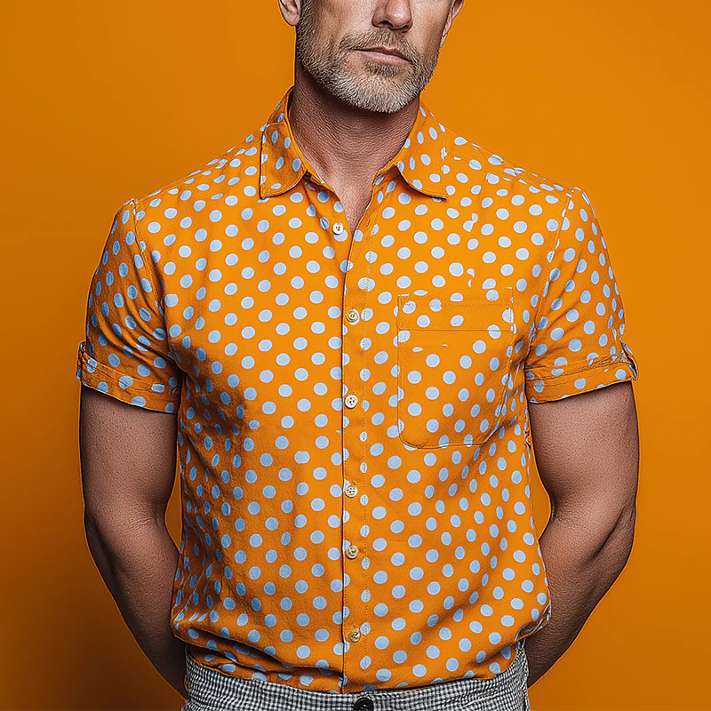 Stuart | Men'S Summer Fashion Polka Dot Cotton Blended Short Sleeve Shirt - Image 2