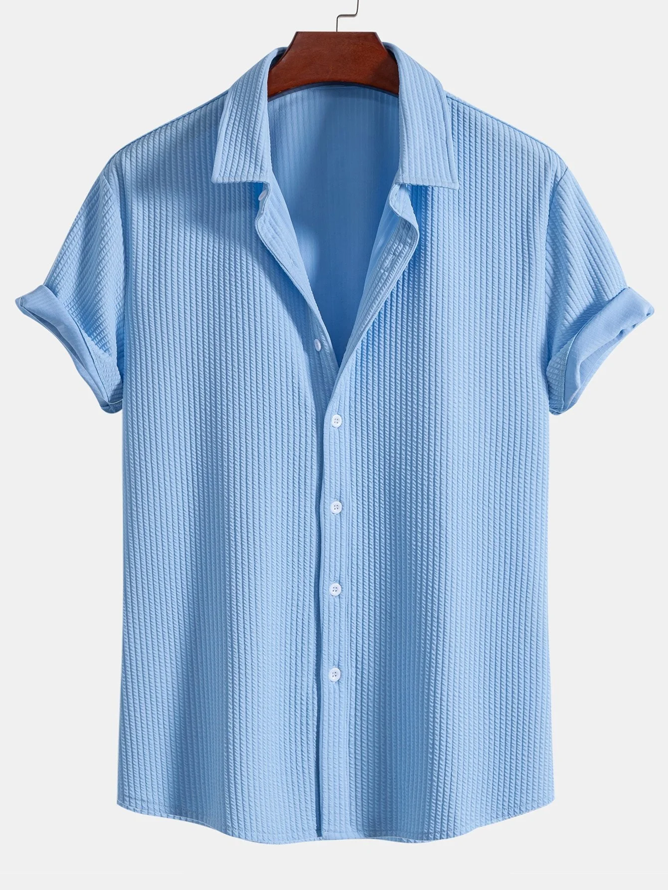Tate® | Muscle Fit Ribbed Button Up Shirt & Shorts - Image 10