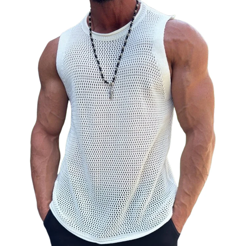 Taylor | Men'S Solid Knit Mesh Crew Neck Tank Top