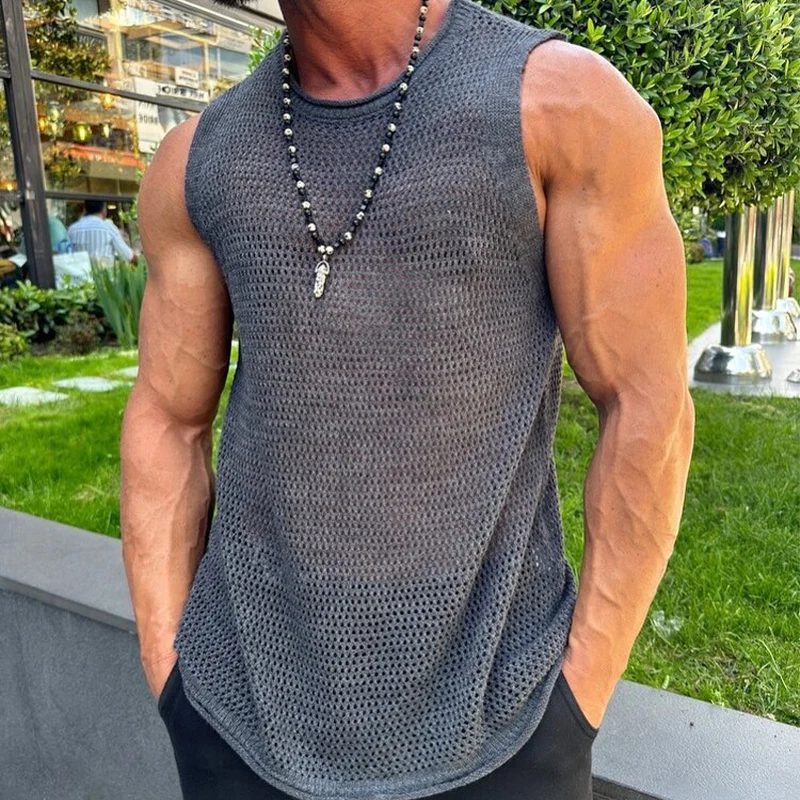 Taylor | Men'S Solid Knit Mesh Crew Neck Tank Top - Image 2