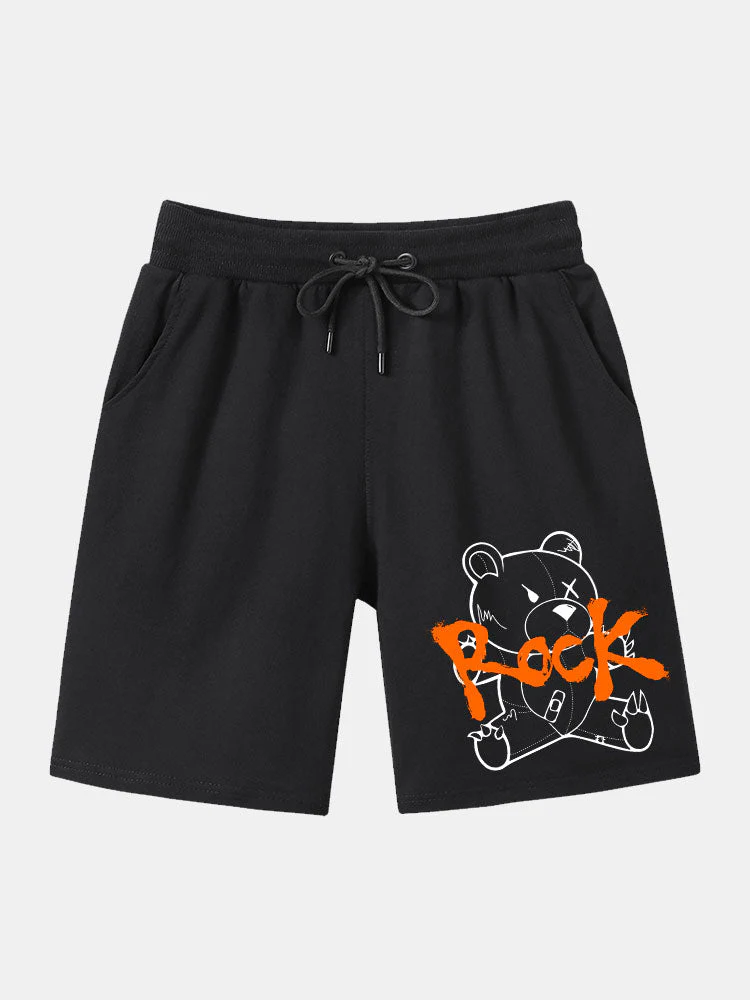 Telesphorus | Rock Bear Print Mid Length Shorts