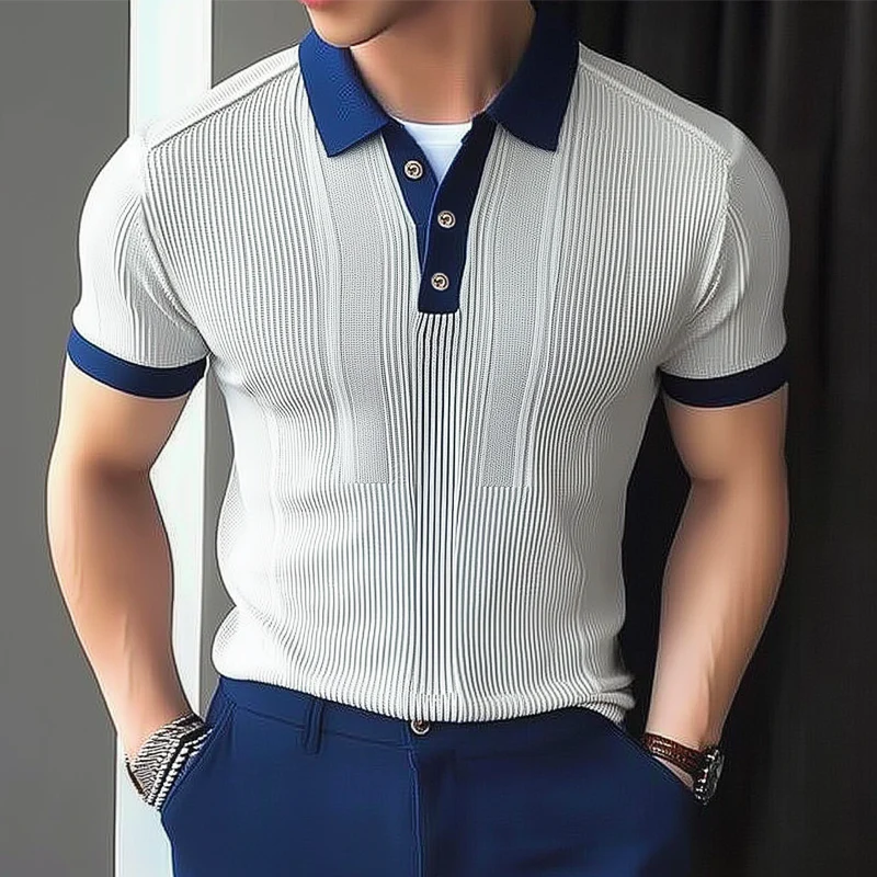Teodoro | Men'S Business Knitted Colorblock Polo Neck Short Sleeve T-Shirt - Image 2